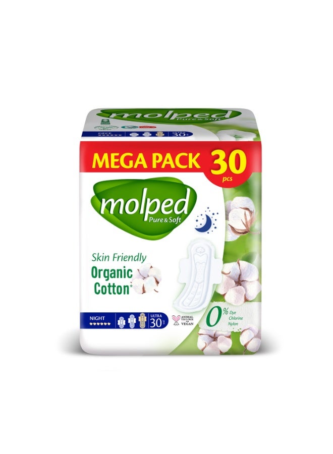 Molped Ultra Pure & Soft Hygienic Pads – Night XL | Mega Pack 30 Pads | Ultra-Thin, Extra-Long Night Protection - Image 1